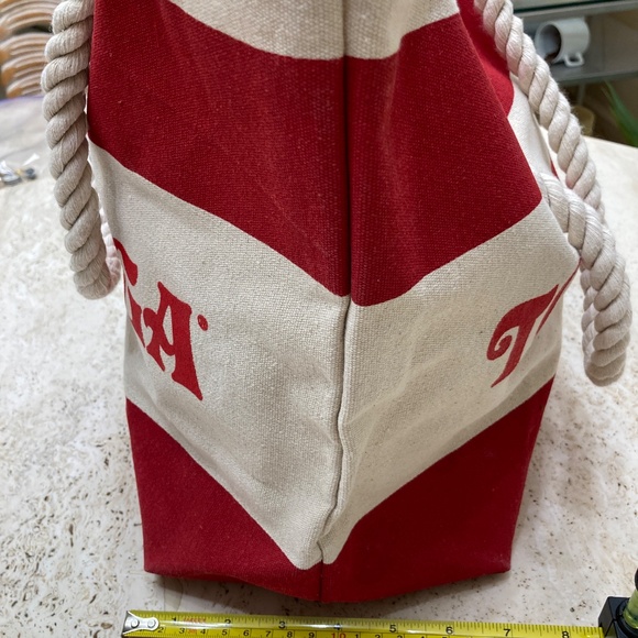 Tortuga Red & Cream Striped Canvas Tote Bag with Rope Handles - Picture 4 of 6